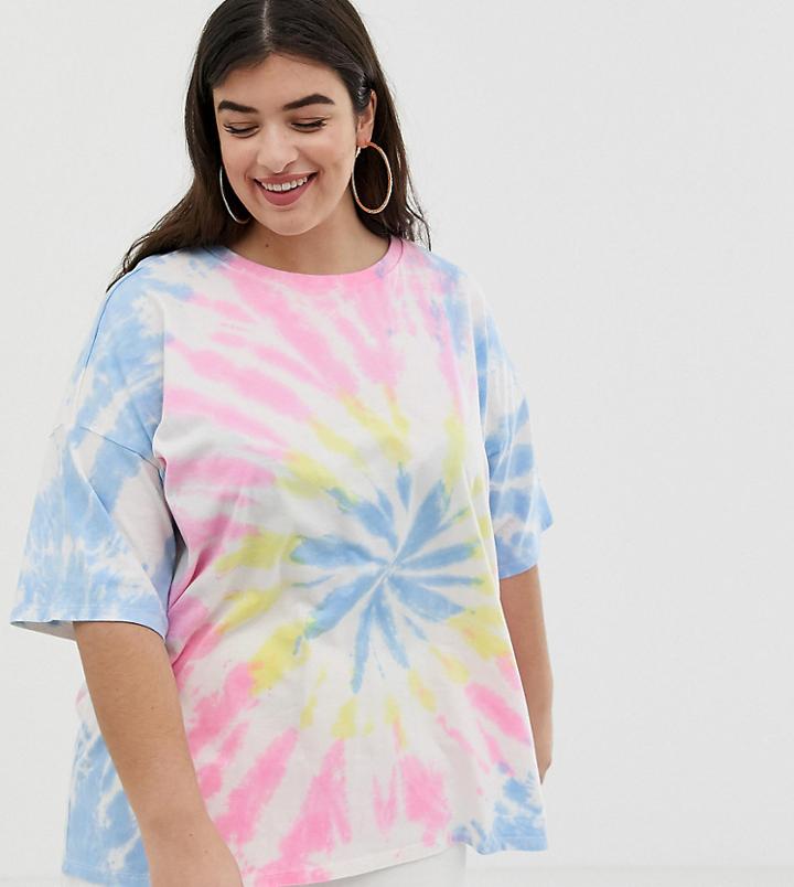 Asos Design Curve Relaxed T-shirt In Pastel Tie Dye - Multi