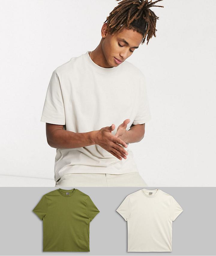 Asos Design 2 Pack Organic Relaxed T-shirt With Crew Neck-multi