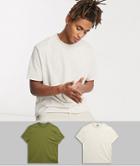 Asos Design 2 Pack Organic Relaxed T-shirt With Crew Neck-multi