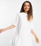 Asos Design Petite Oversized T-shirt Dress With Frill Hem In White