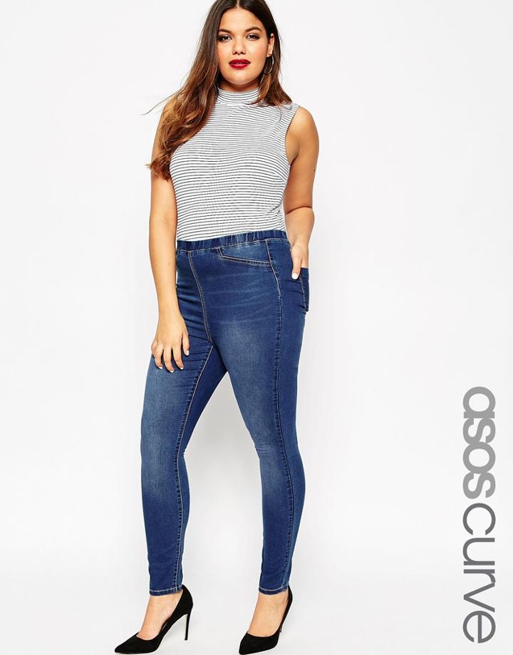 Asos Curve Pull On Jegging In Blue - Blue