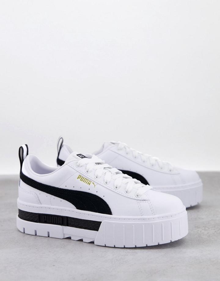 Puma Mayze Platform Sneakers In White And Black