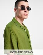 Asos Design Relaxed Shirt In Recycled Crinkle Lightweight Fabric In Khaki-green