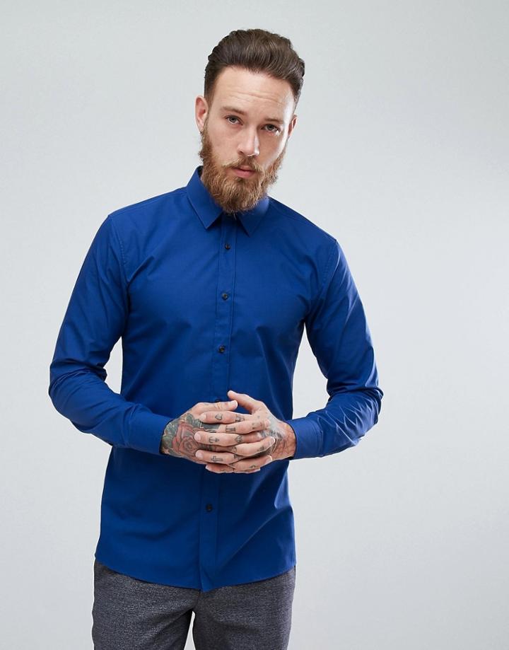 Hugo Extra Slim Fit Poplin Shirt In Cobalt Blue - Blue