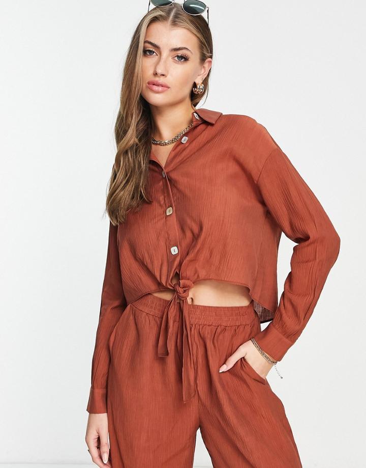 4th & Reckless Trent Crinckle Tie Front Beach Shirt In Orange - Part Of A Set