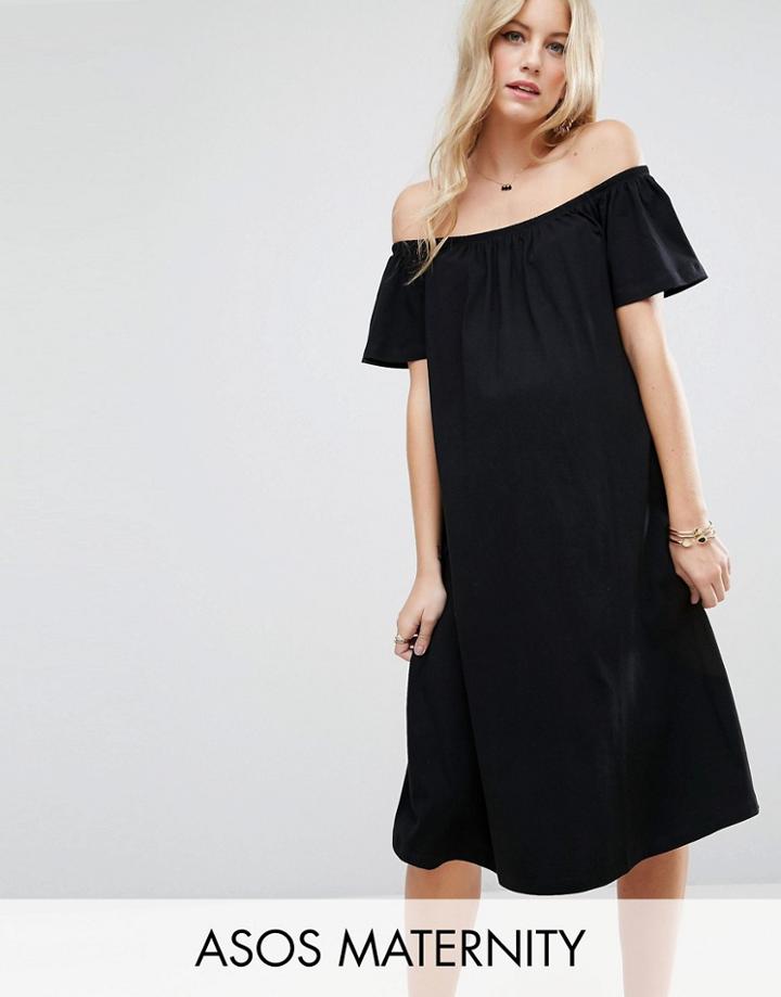 Asos Maternity Off Shoulder Midi Dress - Black