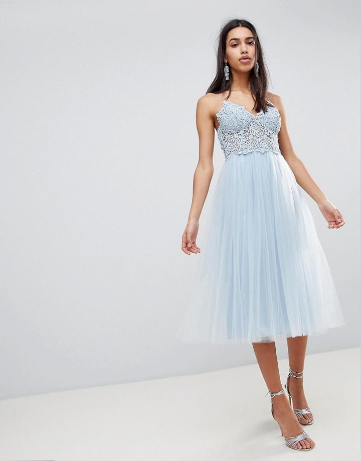Asos Premium Lace Cami Top Tulle Midi Dress - Pink