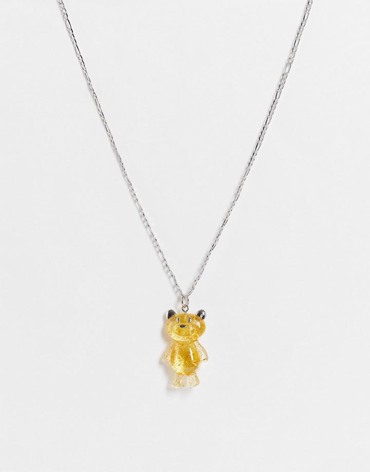 Reclaimed Vintage Inspired Unisex Necklace With Glitter Bear Pendant In Silver