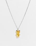 Reclaimed Vintage Inspired Unisex Necklace With Glitter Bear Pendant In Silver