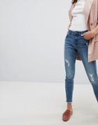 Pieces Skinny Jeans With Frayed Hem - Blue
