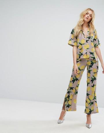 Aeryne All Over Printed Wide Pants With Side Splits - Multi
