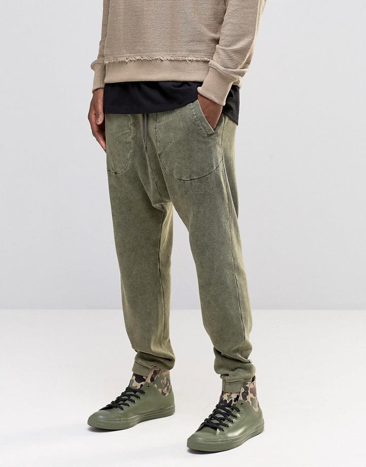 Asos Drop Crotch Joggers In Waffle Fabric In Khaki Acid - Khaki Acid