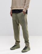 Asos Drop Crotch Joggers In Waffle Fabric In Khaki Acid - Khaki Acid