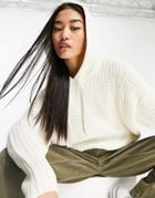 Vero Moda Frsh Knitted Hoodie In Cream-white
