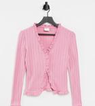 Vila Petite Ribbed Knitted Cardigan With Frill Detail In Pink