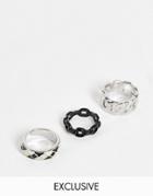 Reclaimed Vintage Inspired Mixed Harlequin And Chain Rings In Silver 3 Pack