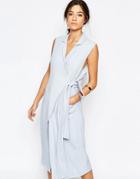 C/meo Collective Silk Love Stone Sleeveless Trench Shirt Dress In Sky Blue - Sky