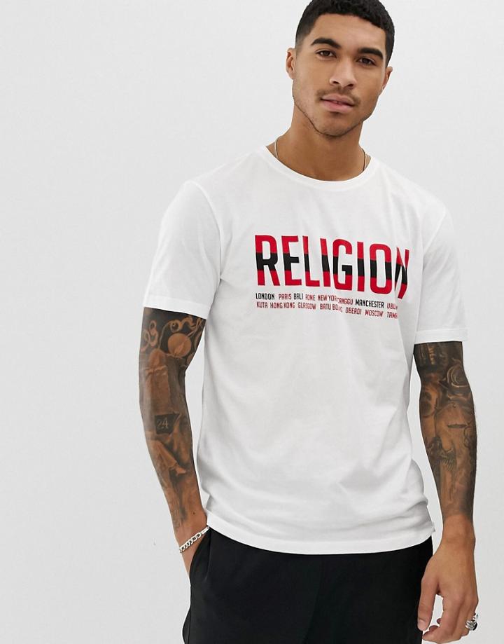 Religion T-shirt With Cities Logo - White