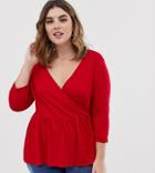 Koko Jersey Wrap Top - Red