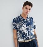 Jacamo Tall Short Sleeve Revere Collar Shirt In Palm Print - Navy