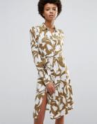 Ganni Wilson Leaf Print Wrap Dress - Brown