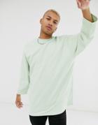 Asos Design Oversized Longline Sweatshirt With 3/4 Sleeves In Green - Green