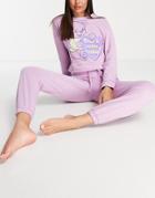 Asos Design Lounge Don't Catch Feelings Sweatshirt & Sweatpants Set In Purple