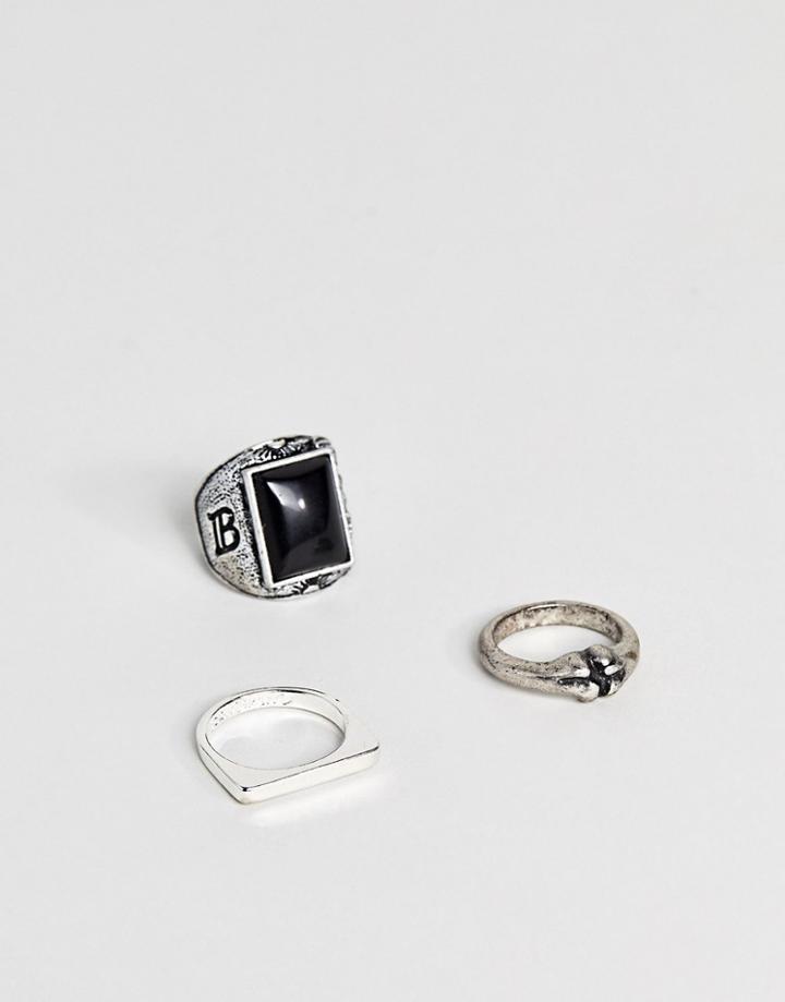 Icon Brand Silverl Band Rings In 3 Pack Exclusive To Asos - Silver