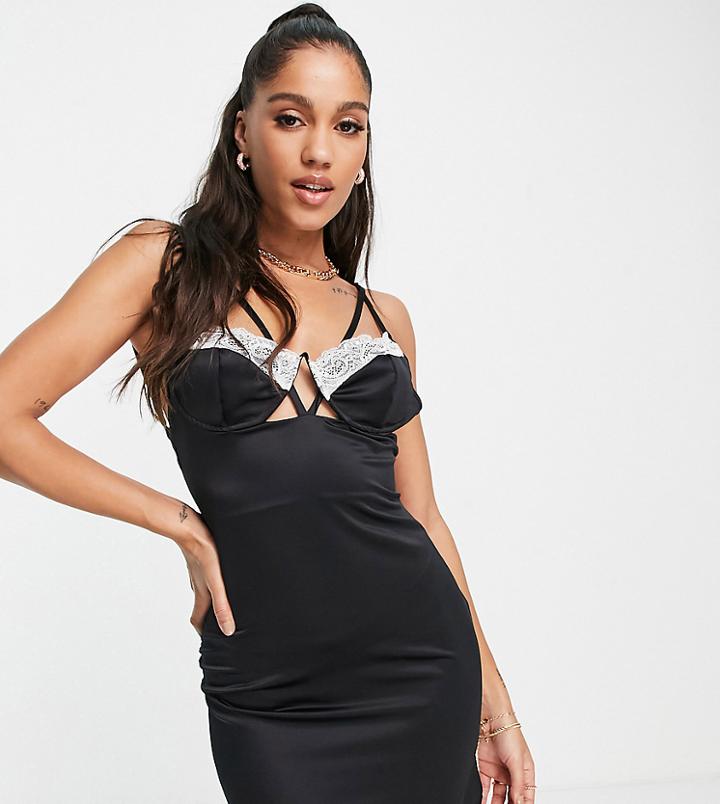 Asyou Satin Lace Cup Mini Dress In Black-brown