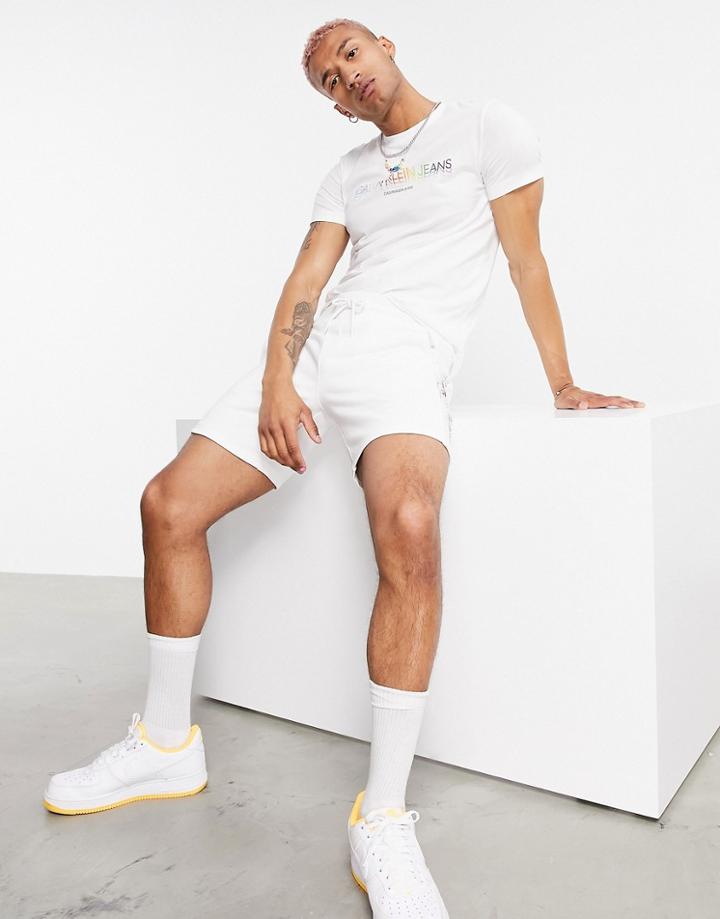 Calvin Klein Jeans Pride Rainbow Side Logo Shorts In White