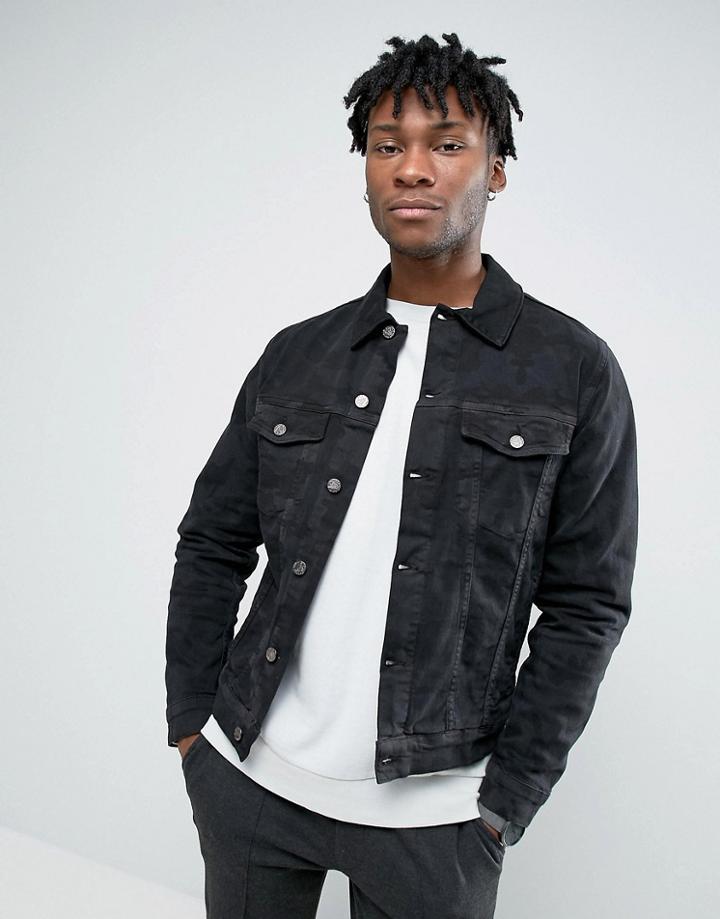 Hoxton Denim Jacket Camo Denim - Black