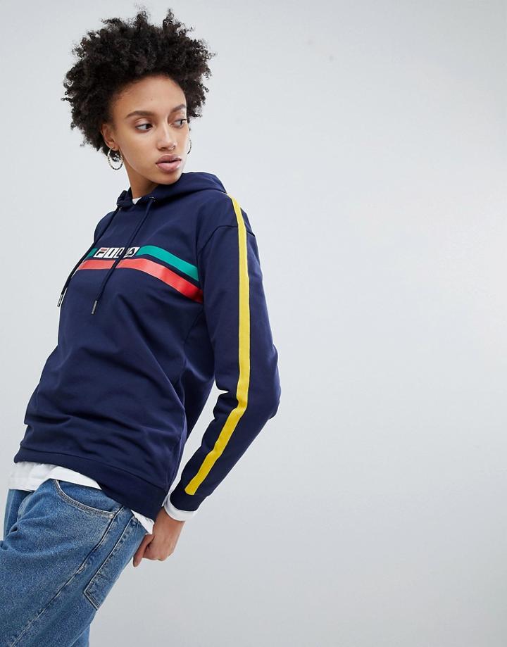 Fila Oversized Boyfriend Hoodie With Stripe Logo - Navy
