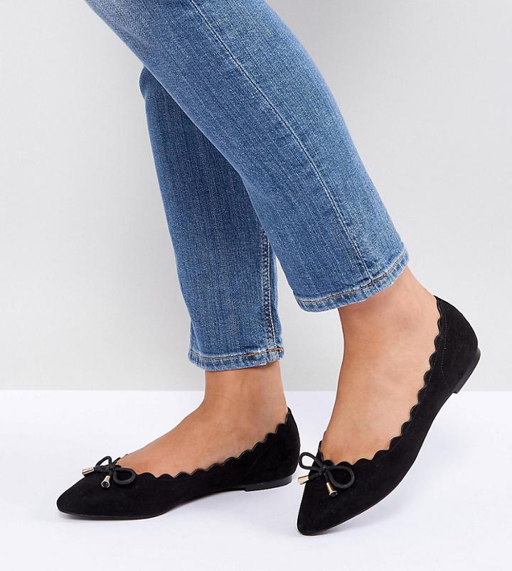 Faith Wide Fit Scalloped Edge Ballet Shoes - Black