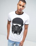 Asos T-shirt With Star Wars Rogue One Death Trooper Face Print In Whit
