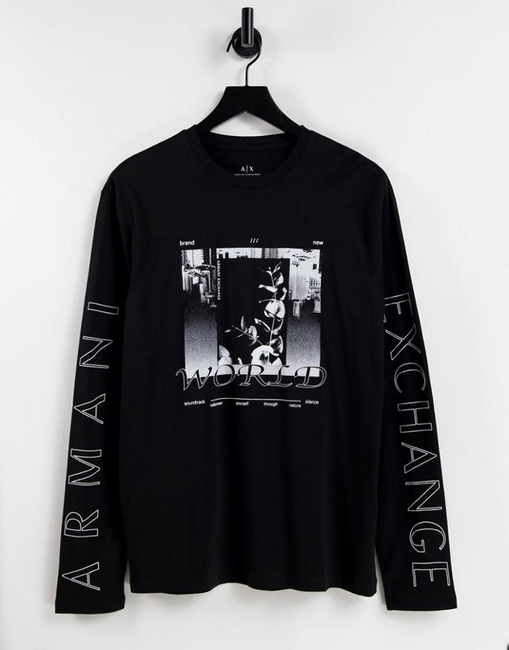 Armani Exchange Graphic Print Long Sleeve T-shirt In Black