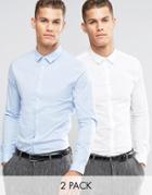 Asos Skinny Shirt In White And Blue With Long Sleeves 2 Pack - Multi