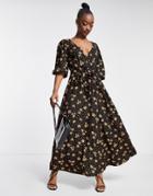 Asos Design Wrap Front Midi Dress In Floral And Spot Print-multi