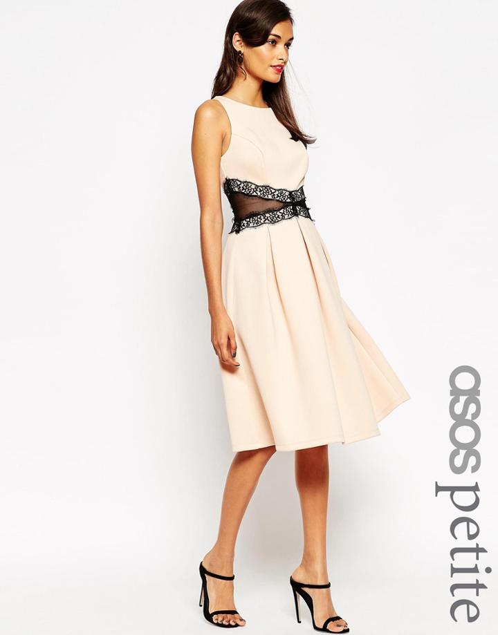Asos Petite Debutante Midi Dress With Lace Trim - Nude