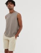 Asos Design Cropped Tank In Pique In Beige