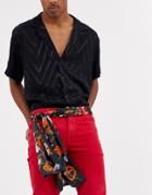 Asos Design Recycled Vintage Scarf Belt In Black With Snake And Chain Print