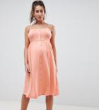 Asos Design Maternity Square Neck Midi Button Front Smock Dress - Orange