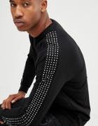 Asos Design Relaxed Longline Long Sleeve T-shirt With Embellished Gems In Black - Black