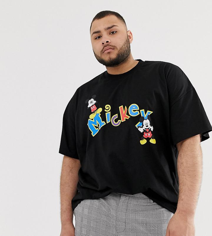 Asos Design Plus Mickey Oversized T-shirt With Retro Print-black