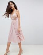 Asos Design Scuba Cami Wrap Tulle Midi Prom Dress-pink