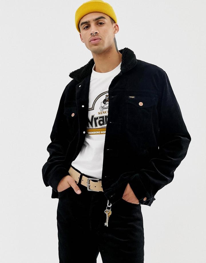 Wrangler Fleece Lined Cord Trucker Jacket In Black - Black
