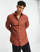 River Island Long Sleeve Slim Shirt In Rust-red