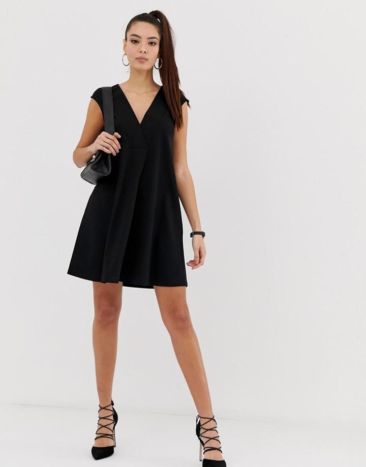 Asos Design Mini Deep V Shift Dress - Black