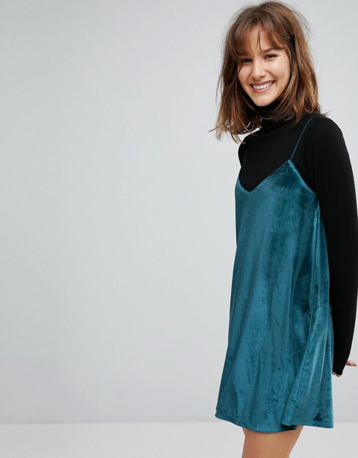 Stradivarius Velvet Cami Dress - Green