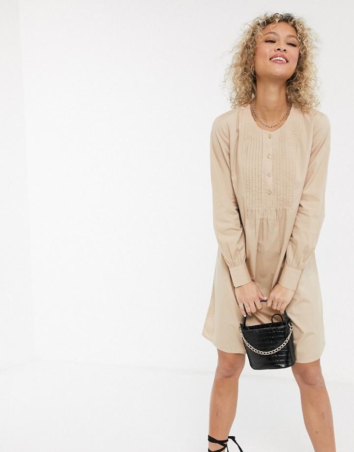 Jdy Shirt Dress With Front Detail In Beige-white