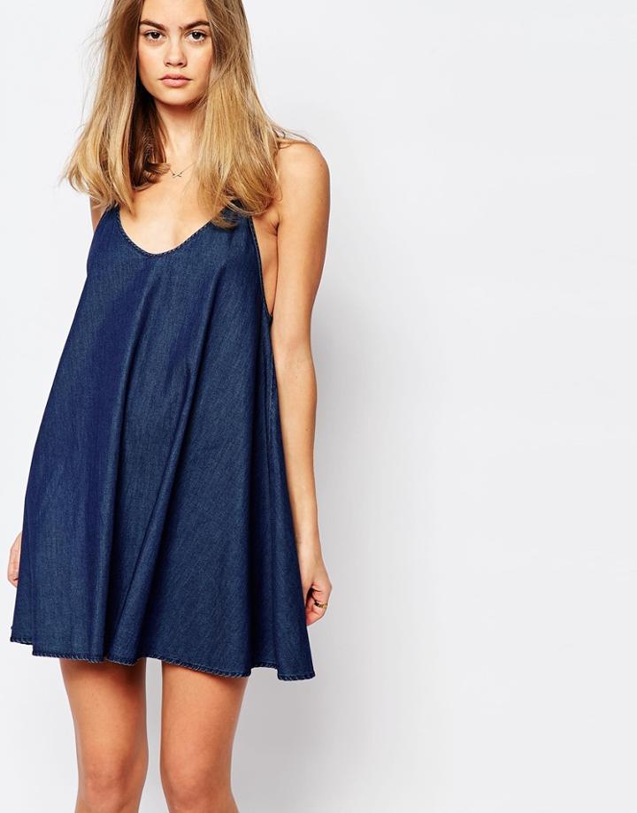 Rollas Strappy Denim Cami Dress - Blue